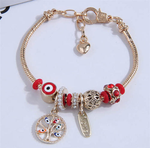 Evil Eye Beads and Tree Charms Bracelet - Sweetheart Jewel
