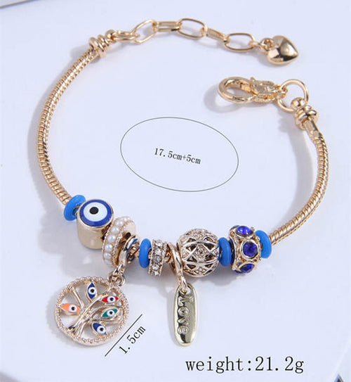 Evil Eye Beads and Tree Charms Bracelet - Sweetheart Jewel