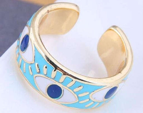 Eyes Design Gold Plated Ring - Sweetheart Jewel