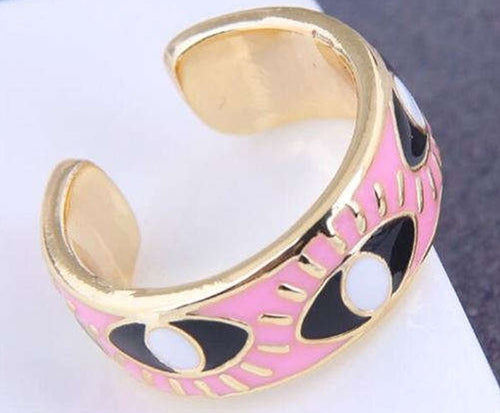 Eyes Design Gold Plated Ring - Sweetheart Jewel