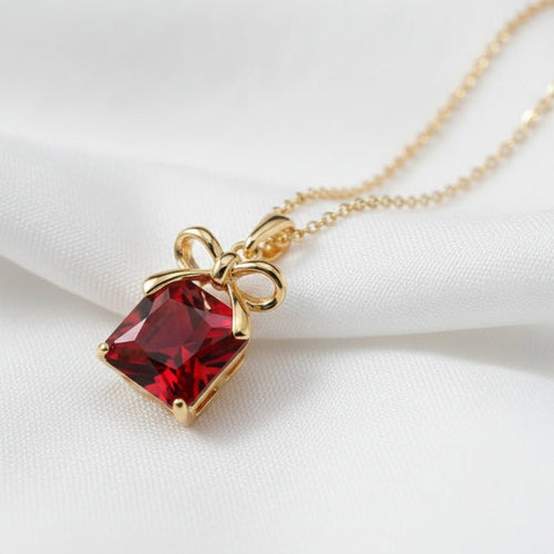 Fashion Bowknot Red Crystal Necklace - Sweetheart Jewel