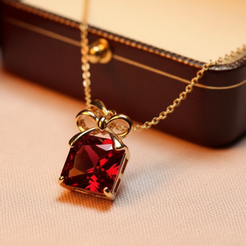 Fashion Bowknot Red Crystal Necklace - Sweetheart Jewel