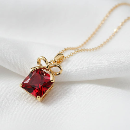 Fashion Bowknot Red Crystal Necklace - Sweetheart Jewel
