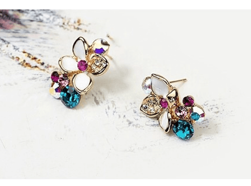 Floral Austrian Crystal Rose Gold Ear Studs - Sweetheart Jewel