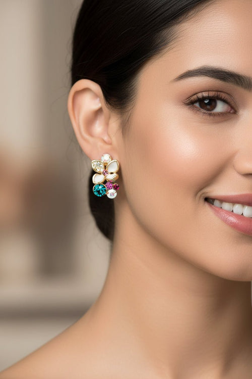 Floral Austrian Crystal Rose Gold Ear Studs - Sweetheart Jewel