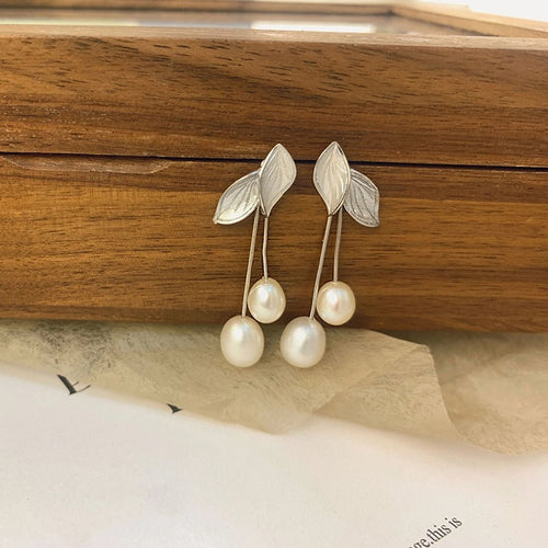 Freshwater Pearl Leaves Drop Earrings - Sweetheart Jewel