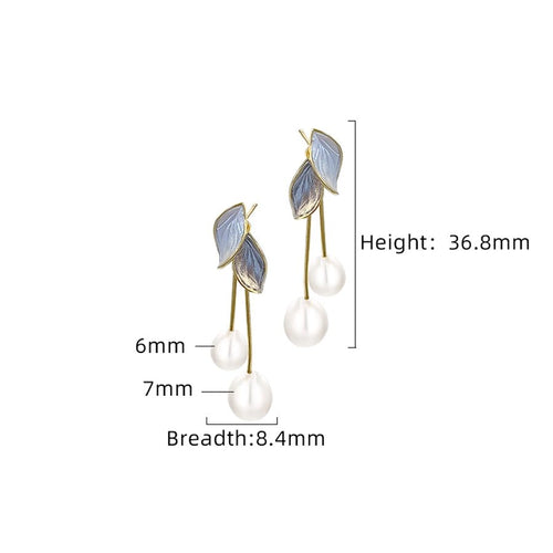 Freshwater Pearl Leaves Drop Earrings - Sweetheart Jewel