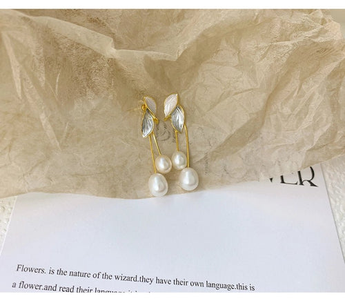Freshwater Pearl Leaves Drop Earrings - Sweetheart Jewel