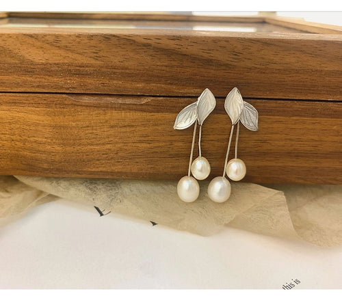 Freshwater Pearl Leaves Drop Earrings - Sweetheart Jewel