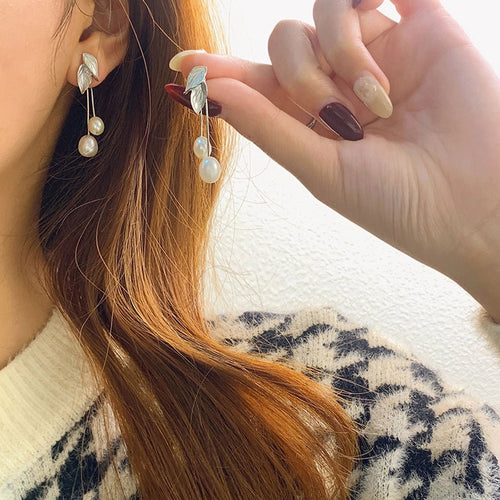 Freshwater Pearl Leaves Drop Earrings - Sweetheart Jewel