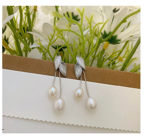 Freshwater Pearl Leaves Drop Earrings - Sweetheart Jewel