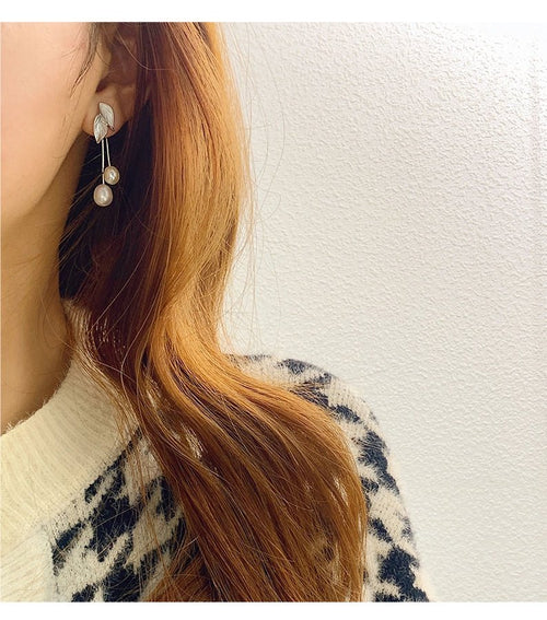 Freshwater Pearl Leaves Drop Earrings - Sweetheart Jewel