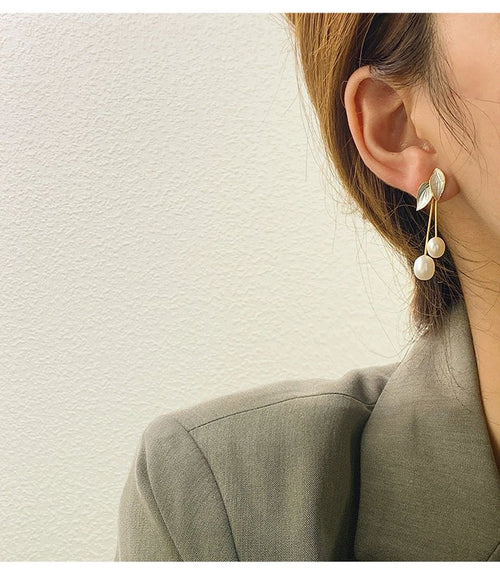 Freshwater Pearl Leaves Drop Earrings - Sweetheart Jewel