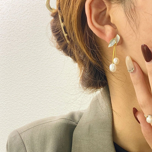 Freshwater Pearl Leaves Drop Earrings - Sweetheart Jewel