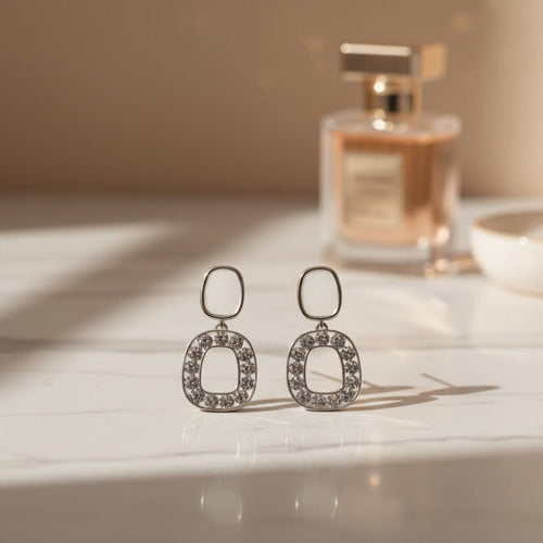 Glistening Cubic Zirconia Oval Pendant Earrings - Sweetheart Jewel