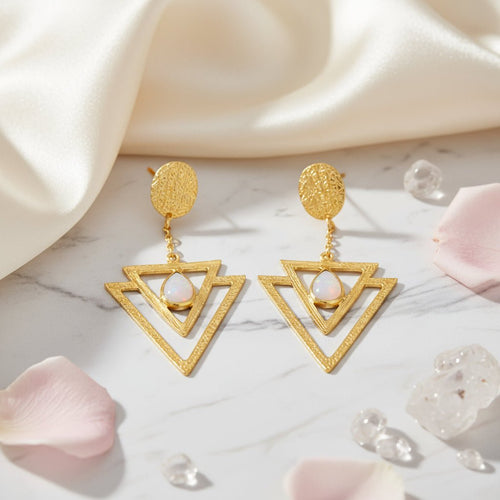 Golden Aura Moonstone Earrings - Sweetheart Jewel