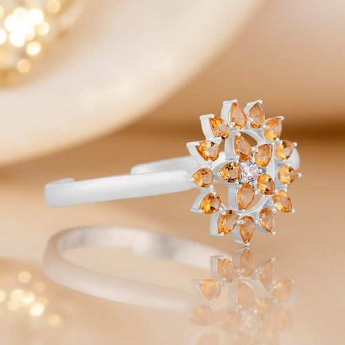 Golden Sunrise Cuff – Citrine & Cubic Zirconia Brass Bracelet - Sweetheart Jewel