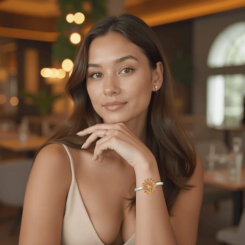 Golden Sunrise Cuff – Citrine & Cubic Zirconia Brass Bracelet - Sweetheart Jewel