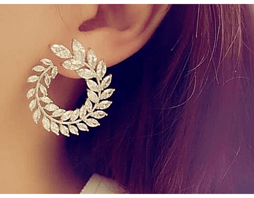 Graceful Cubic Zirconia Leaves Earring - Sweetheart Jewel