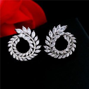 Graceful Cubic Zirconia Leaves Earring - Sweetheart Jewel