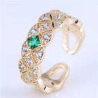 Green Gem Decorate Cubic Zirconia Braid Design Fashion Ring - Sweetheart Jewel