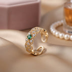 Green Gem Decorate Cubic Zirconia Braid Design Fashion Ring - Sweetheart Jewel