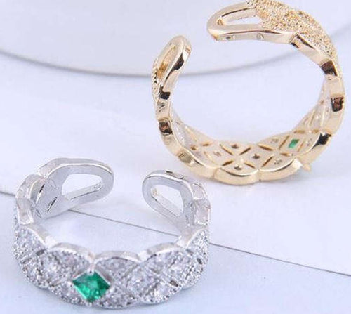 Green Gem Decorate Cubic Zirconia Braid Design Fashion Ring - Sweetheart Jewel