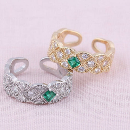 Green Gem Decorate Cubic Zirconia Braid Design Fashion Ring - Sweetheart Jewel