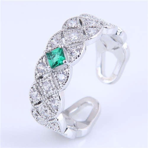 Green Gem Decorate Cubic Zirconia Braid Design Fashion Ring - Sweetheart Jewel