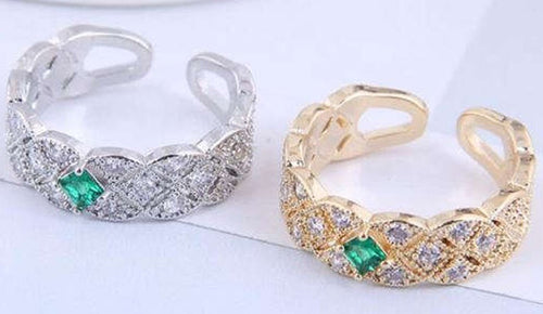 Green Gem Decorate Cubic Zirconia Braid Design Fashion Ring - Sweetheart Jewel