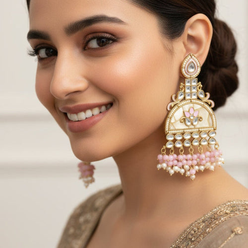 Gulabi Noor Meenakari Pearl Earrings – Indo-Western Jewelry - Sweetheart Jewel