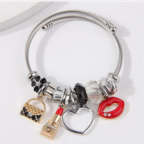 Lipstick Heart and Handbag Bracelet - Sweetheart Jewel