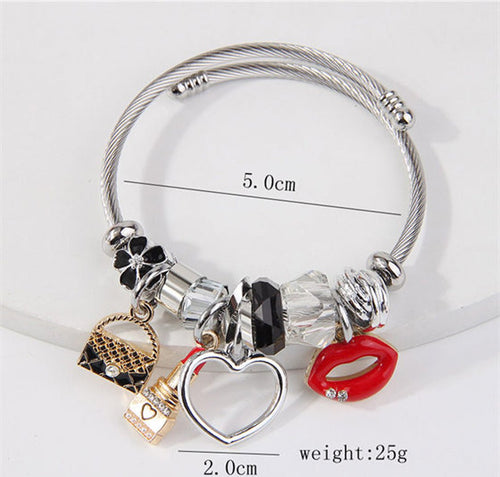 Lipstick Heart and Handbag Bracelet - Sweetheart Jewel