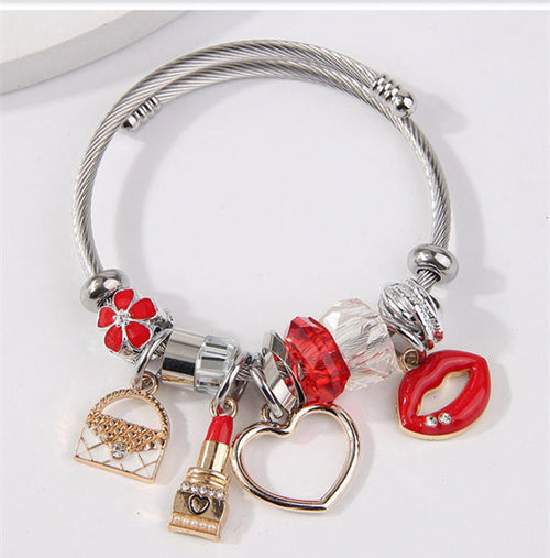 Lipstick Heart and Handbag Bracelet - Sweetheart Jewel