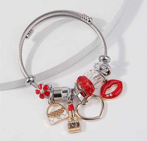 Lipstick Heart and Handbag Bracelet - Sweetheart Jewel