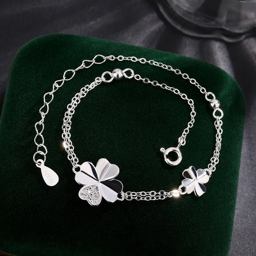 Love & Luck Four - Leaf Clover Silver Bracelet - Sweetheart Jewel