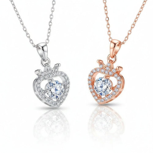Love Reign Heart Moissanite Zircon Crown Sterling Silver Necklace - Sweetheart Jewel