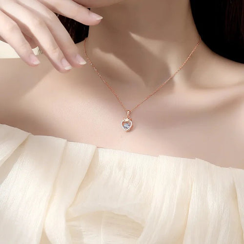 Love Reign Heart Zircon Crown Sterling Silver Necklace - Sweetheart Jewel