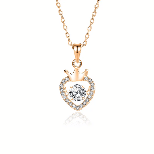 Love Reign Heart Zircon Crown Sterling Silver Necklace - Sweetheart Jewel