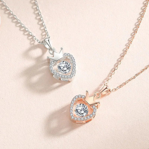 Love Reign Heart Zircon Crown Sterling Silver Necklace - Sweetheart Jewel