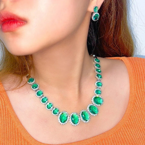 Luxurious Shiny Water Droplets Gemstones Earrings Necklace - Sweetheart Jewel