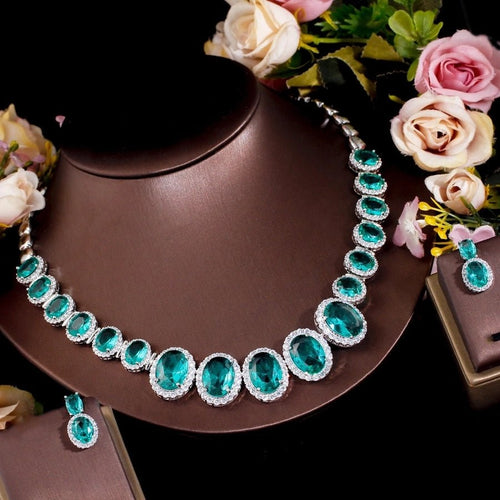 Luxurious Shiny Water Droplets Gemstones Earrings Necklace - Sweetheart Jewel