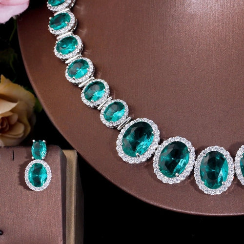 Luxurious Shiny Water Droplets Gemstones Earrings Necklace - Sweetheart Jewel