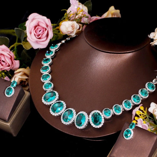 Luxurious Shiny Water Droplets Gemstones Earrings Necklace - Sweetheart Jewel