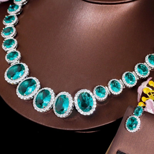 Luxurious Shiny Water Droplets Gemstones Earrings Necklace - Sweetheart Jewel