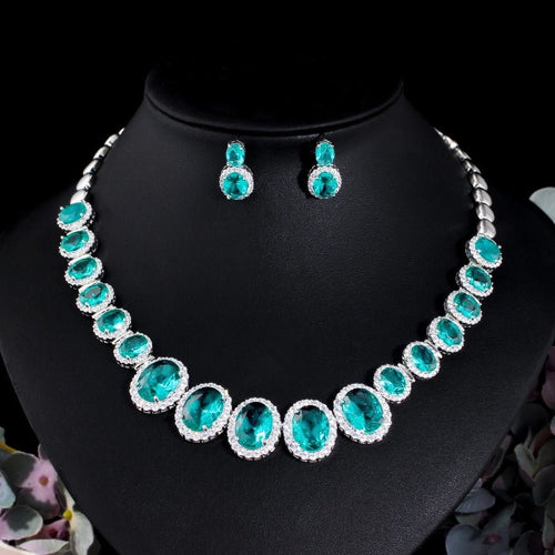 Luxurious Shiny Water Droplets Gemstones Earrings Necklace - Sweetheart Jewel