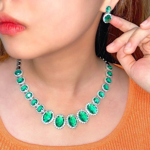 Luxurious Shiny Water Droplets Gemstones Earrings Necklace - Sweetheart Jewel