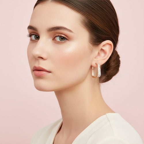 Luxury Rose Gold Earrings – 18K Gold Plated & Sparkling Rhinestones - Sweetheart Jewel