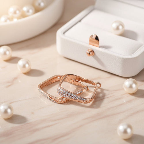 Luxury Rose Gold Earrings – 18K Gold Plated & Sparkling Rhinestones - Sweetheart Jewel