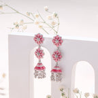 Majestic Pink Mosaic Jhumka Earrings - Sweetheart Jewel